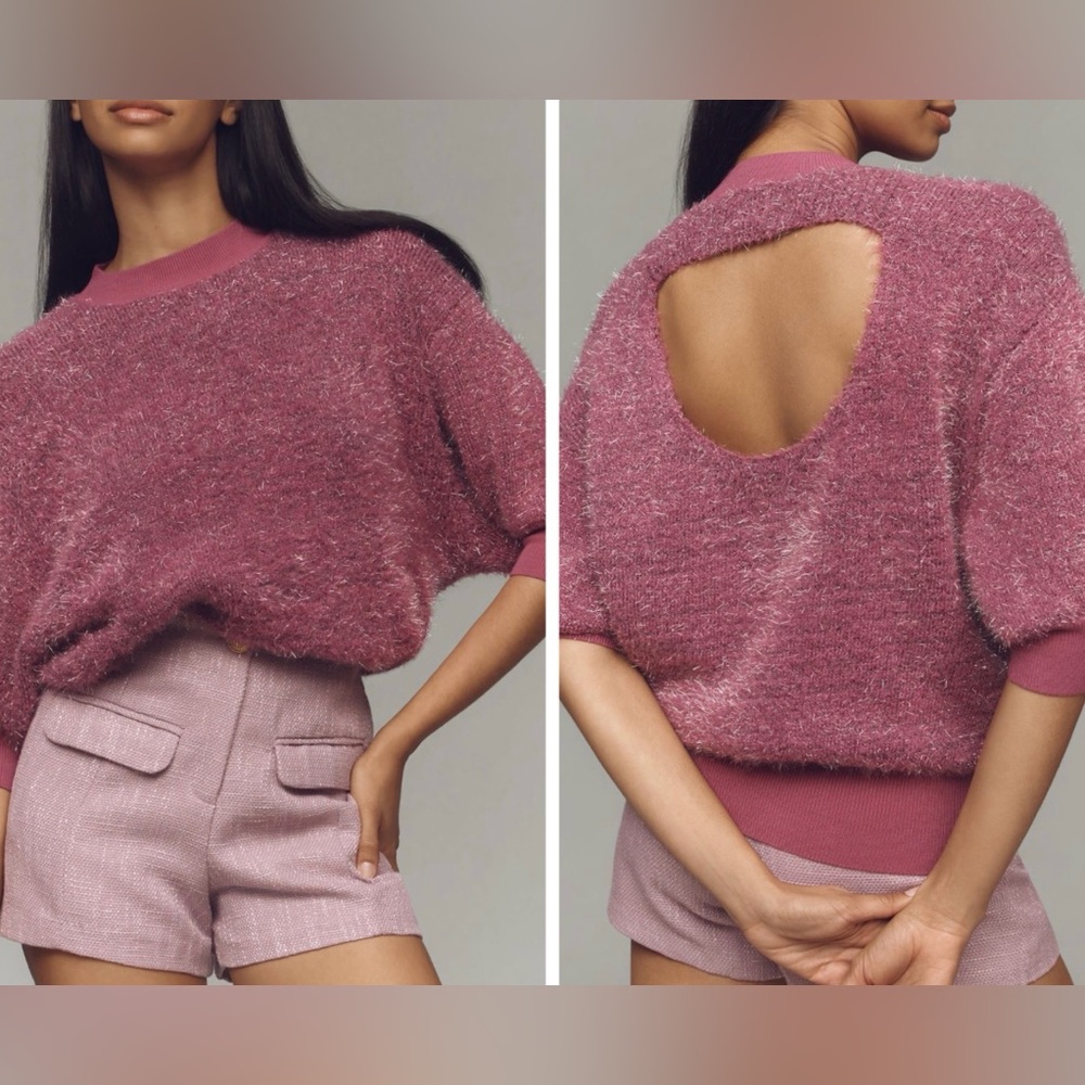 Anthropologie Maeve The Violetta Open-Back Tinsel Sweater, Size M